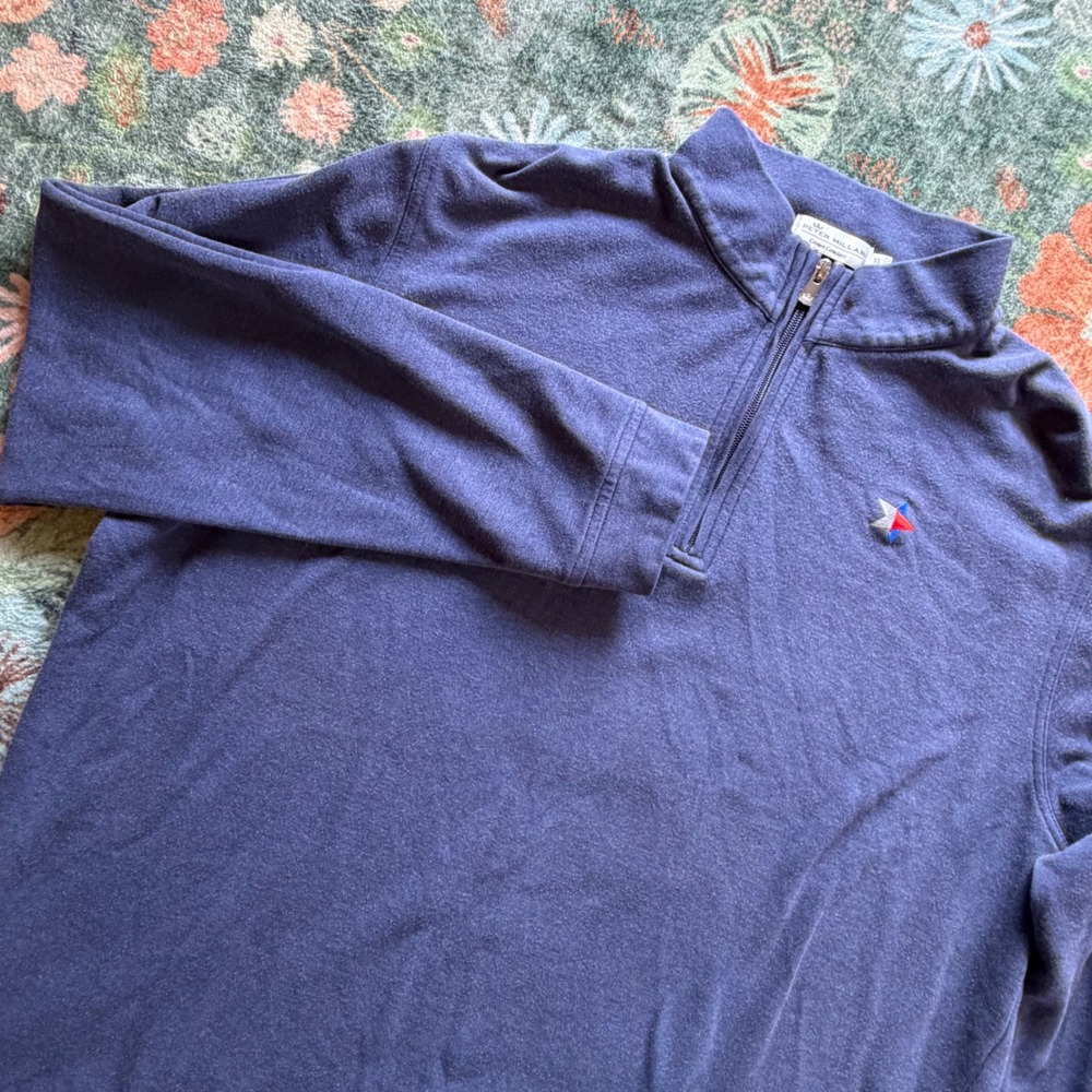 Peter Millar Crown Comfort Mens XL Blue Quarter Zip Pullover‎ Star Logo Sweater